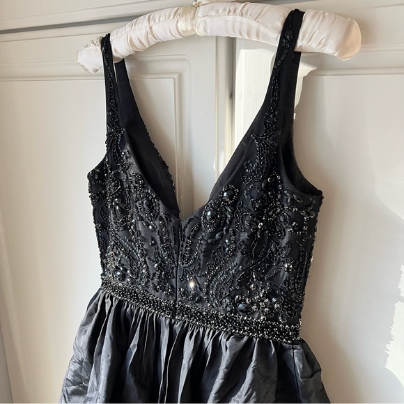 Sherri Hill Black Beaded Ruffle Tiered Prom Dress - Picture 8 of 14